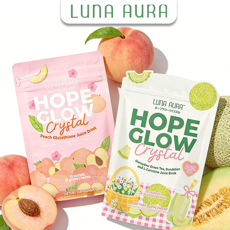LUNA AURA Hope Glow Crystal Glutathione Juice Drink | Crystal Honeydew Juice Drink | Green Tea Wellness Sachets