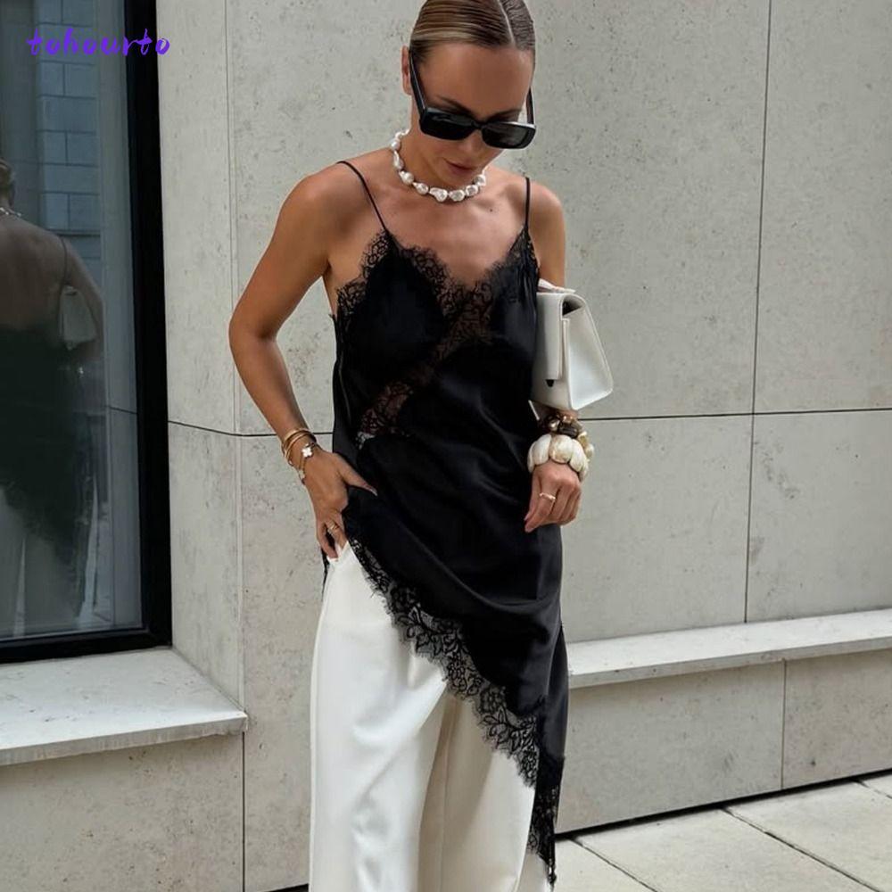 TOHOURTO Women's Lace Dress, Satin Sexy Lace Ladies Dress, Trendy — free download