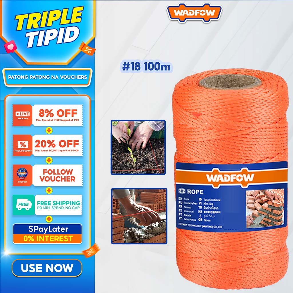 Wadfow #18 x 100m 100% New PP Material Buoyant Rope Type Orange Mason ...
