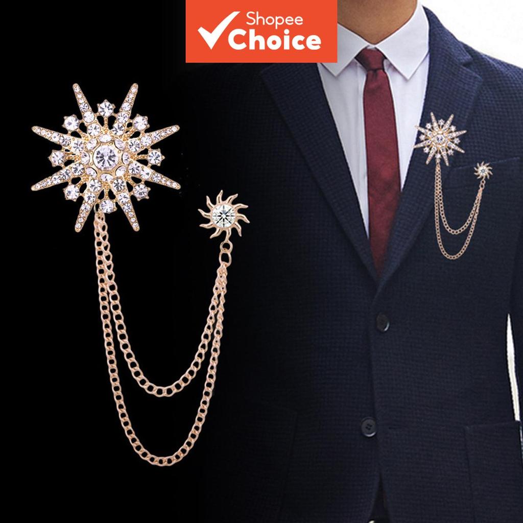 Fashion Silver Lapel Pin with Chain Brooch for Men Suit Accessory ...