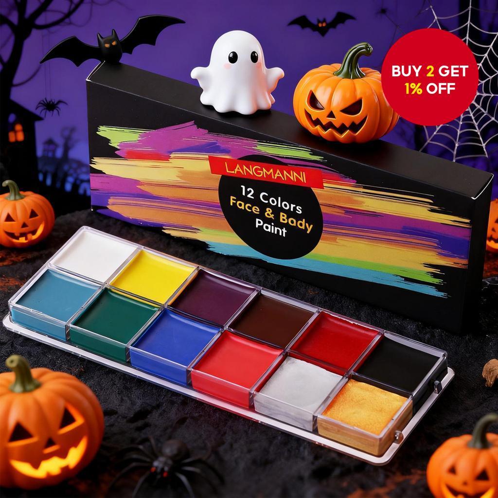 LANGMANNI 12-Color Face & Body Paint Palette - Highly Pigmented ...