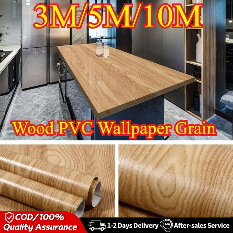 5M/10M Wood PVC Wallpaper Grain Home Decor Furniture Waterproof Wall ...
