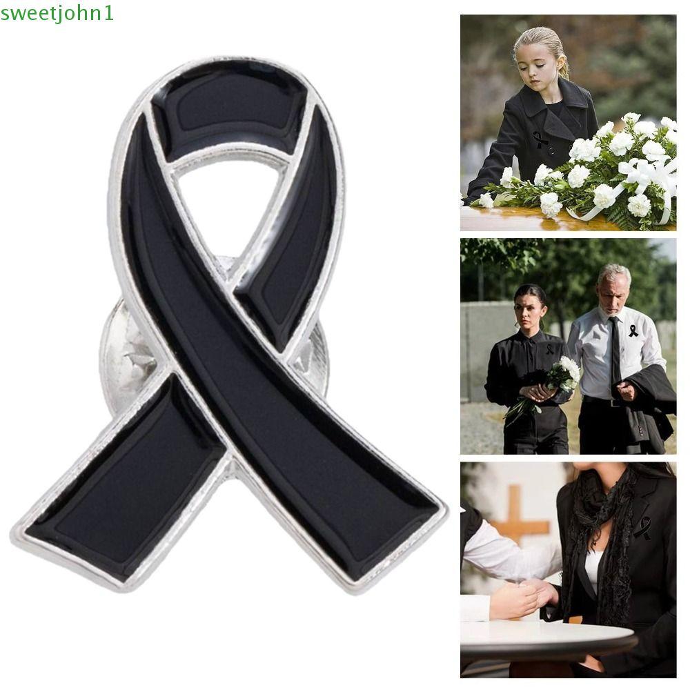 SWEETJOHN Black Ribbon Pin, Awareness Skin Cancer Funeral Ribbon Badge ...