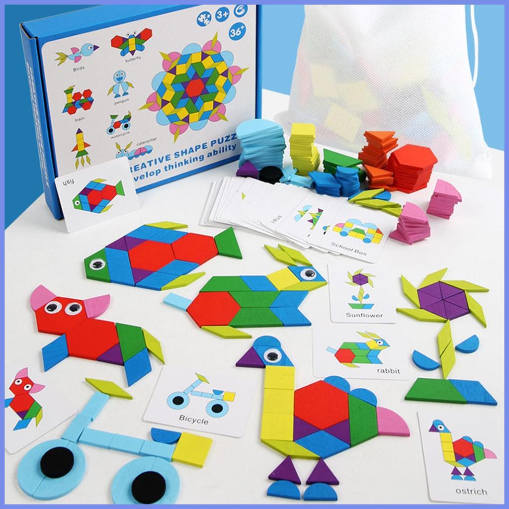 Shapes Puzzle 210 Pieces Tangram Pattern Blocks Wooden Shape Puzzles ...