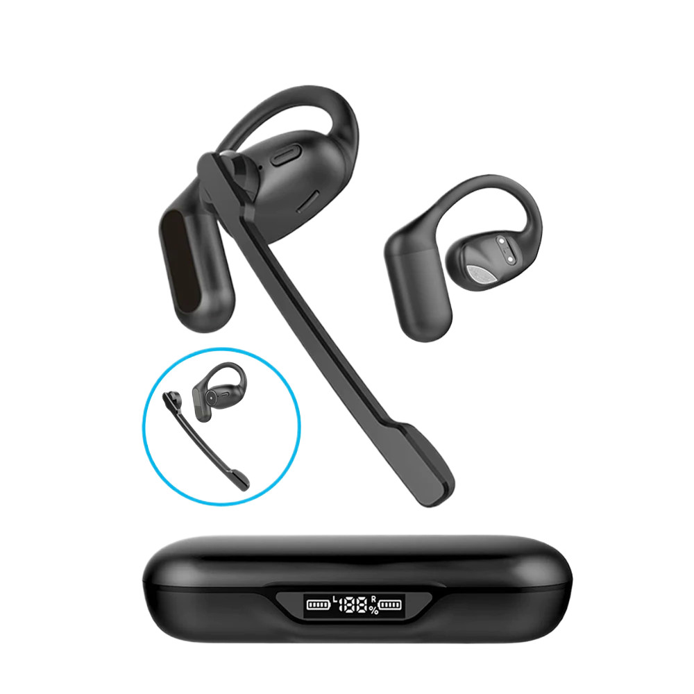 Open Ear Headphones with Boom Mic, Bluetooth 5.4 Wireless Headsets with ...