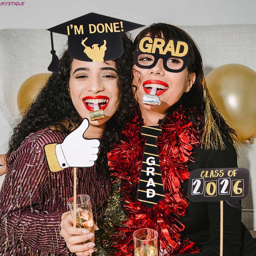 MYSTIQUE 25pcs Graduation Photo Props, Black Golden Congratulation ...