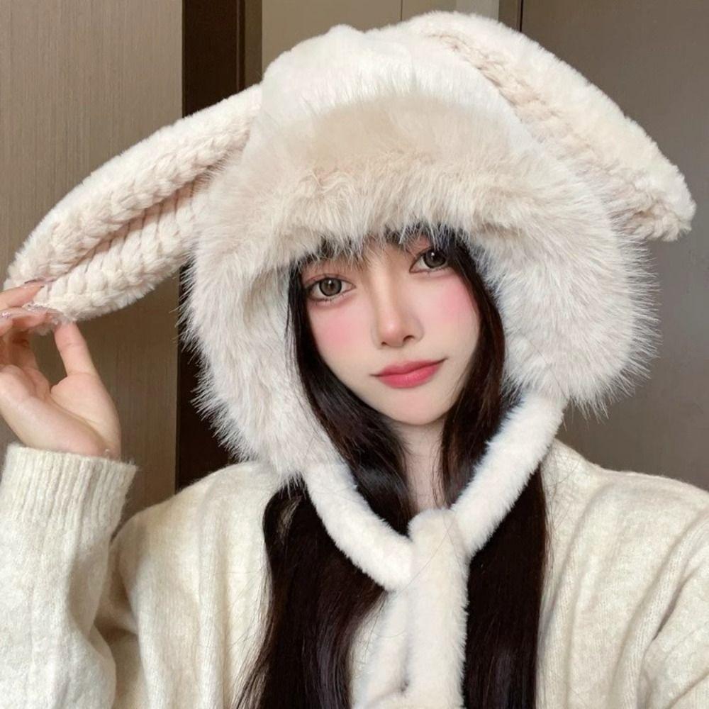 APPEAR Plush Ear Protection Hat, Wool Winter Big Rabbit Ears Hat, Soft ...