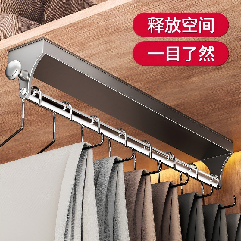 Retractable trouser rack with sliding rails, top-mounted wardrobe built ...