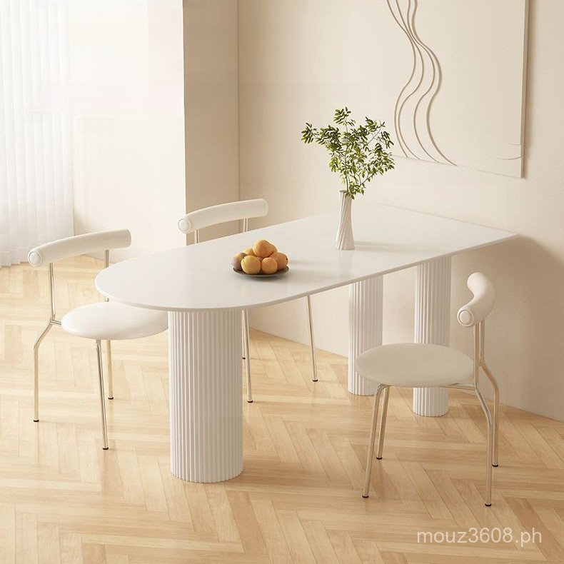 Dining Chair Style Small Apartment Pure White Dining Table Cream Semi ...