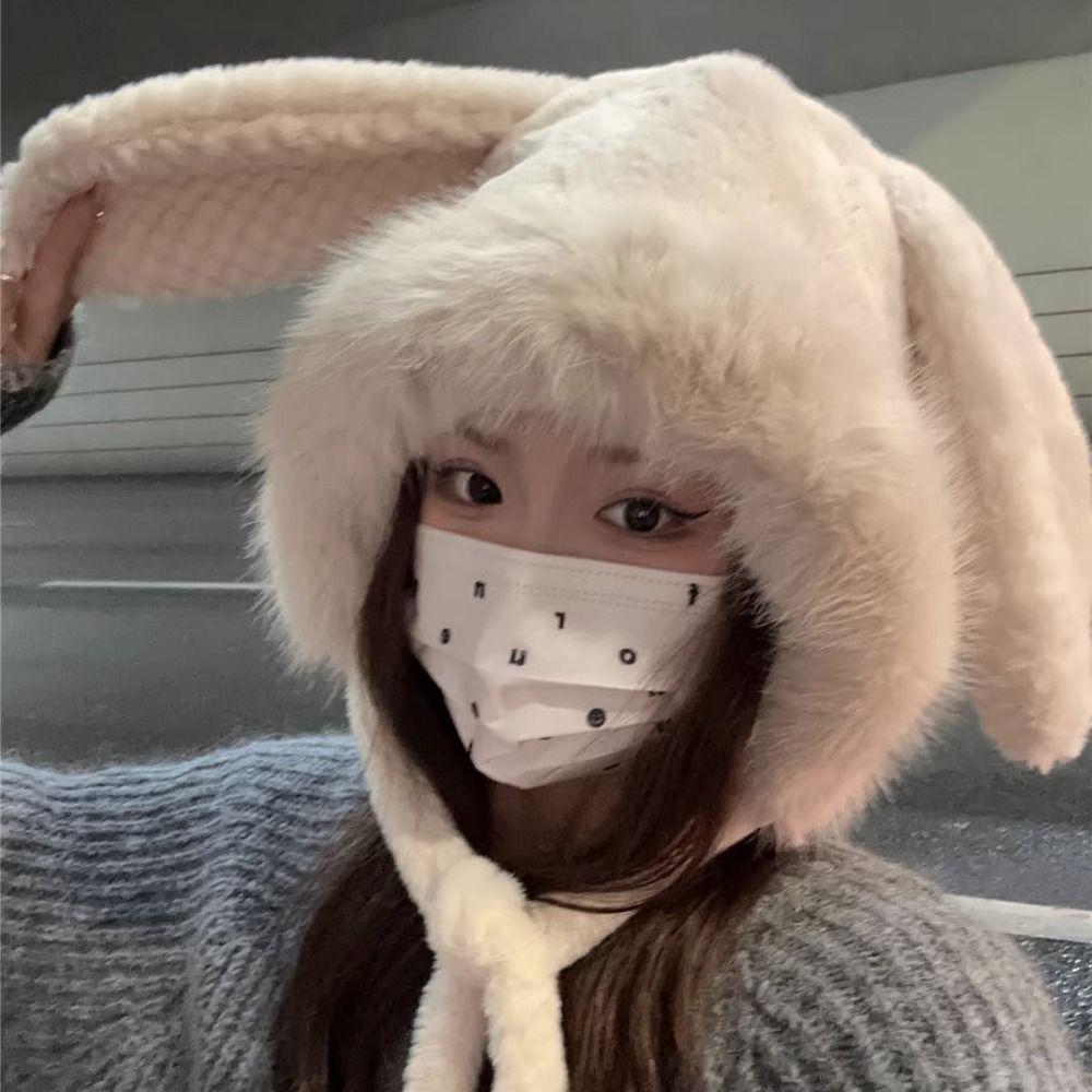 APPEAR Plush Ear Protection Hat, Wool Winter Big Rabbit Ears Hat, Soft ...