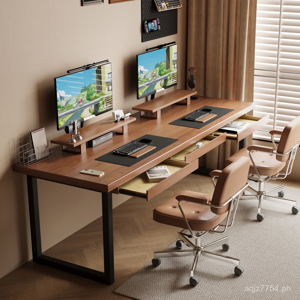 Office Computer Desk with Long Tabletop, Solid Wood Large Board, Drawer ...