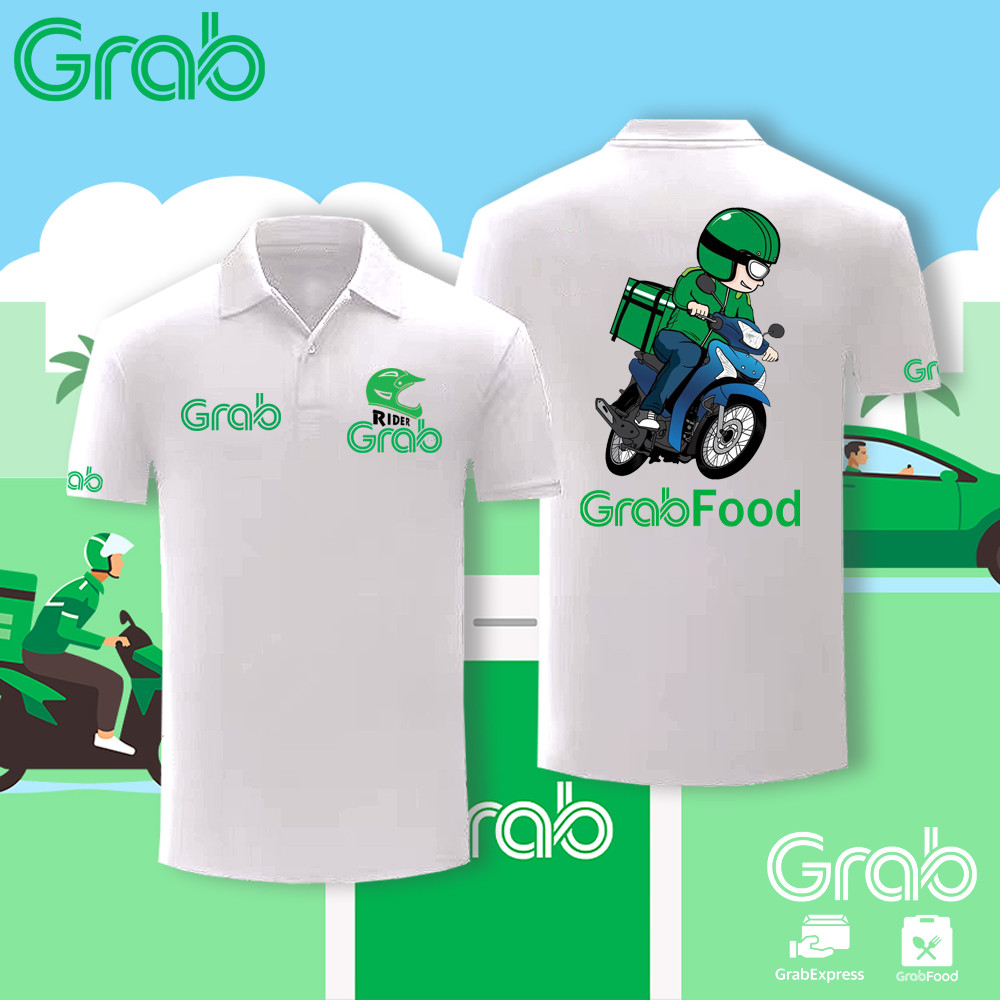 Polo Grab Food Rider Baju Classic Short-Sleeved Shirt top Delivery Pure ...