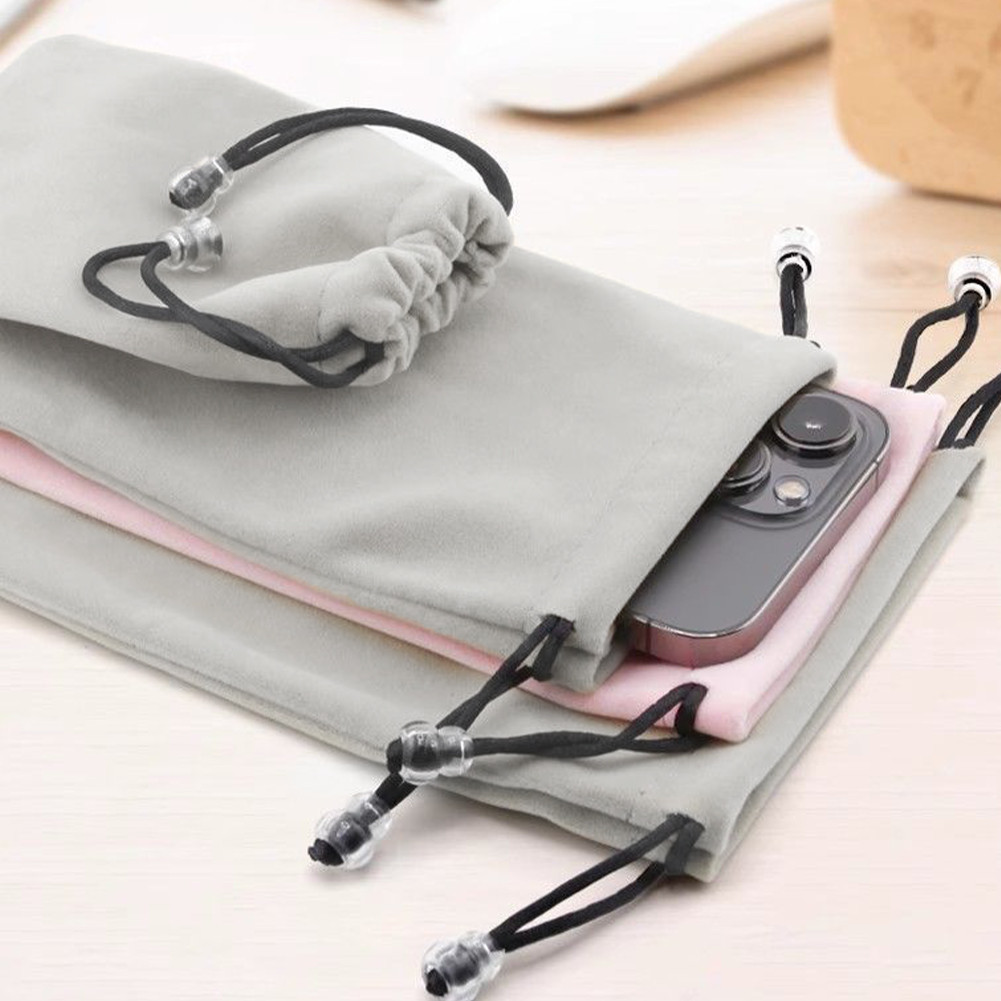 Suede Drawstring Pouch Power Bank Earphone Data Cable Case Phone Pack ...