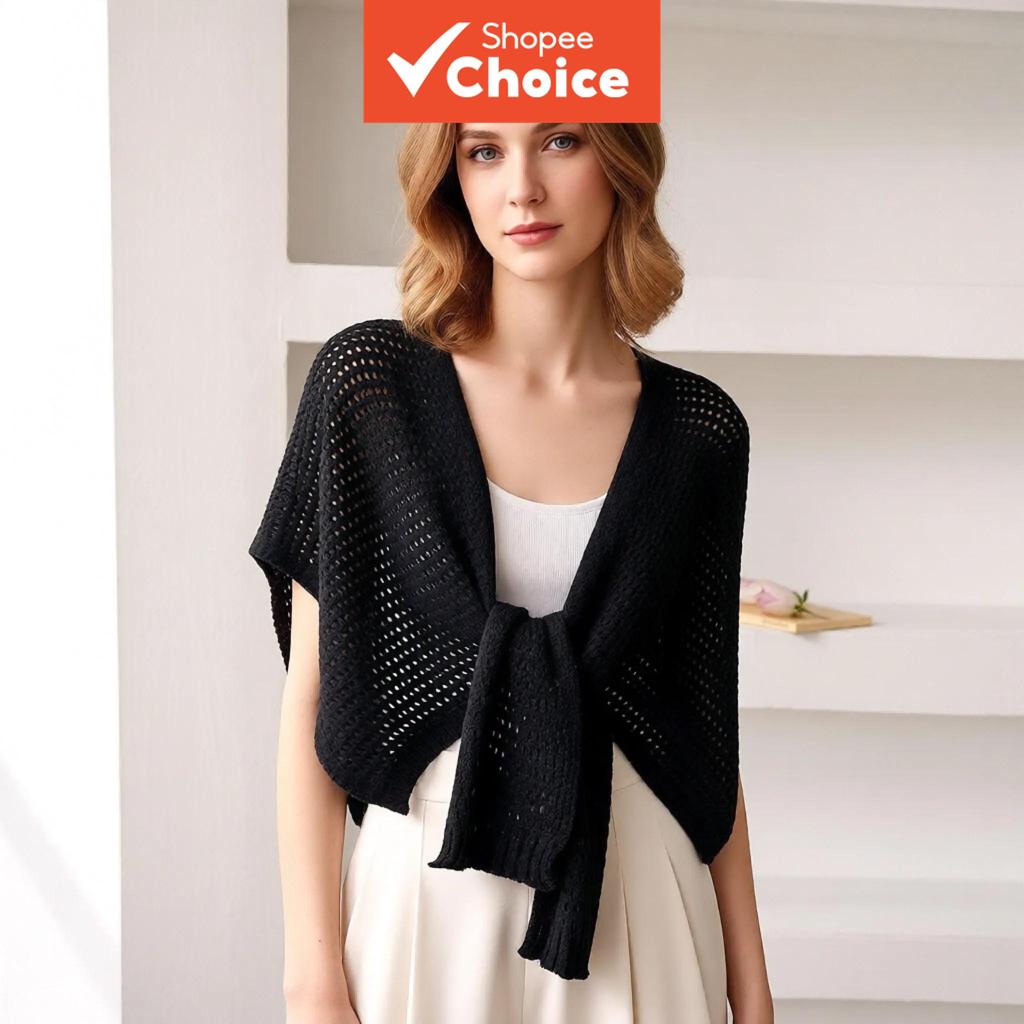 Solid Color Shawl Knot Cape Multifunctional Sun Protection Wrap Women ...