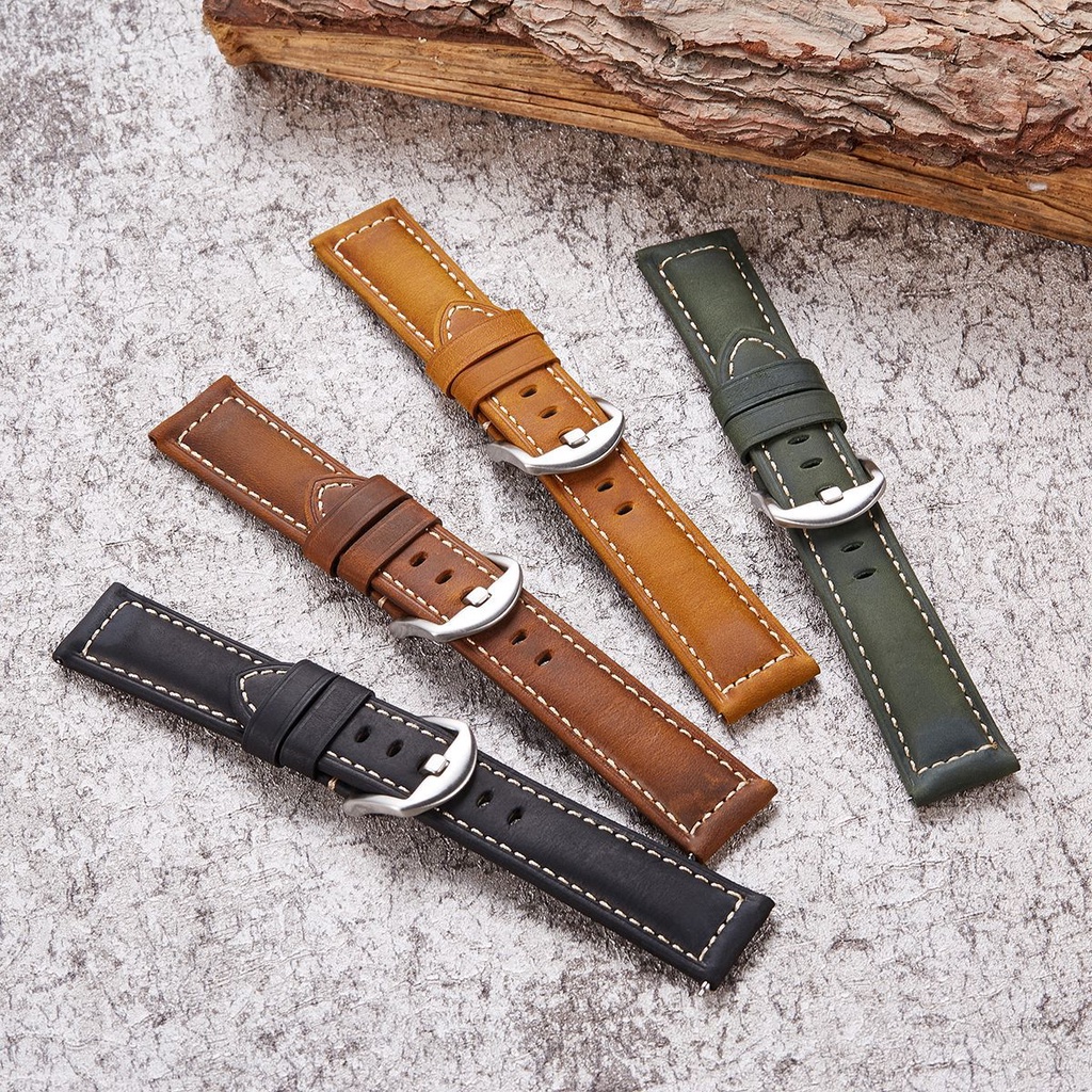 Quick Release Style Retro Genuine Leather Watch Strap Crazy Horse Skin ...