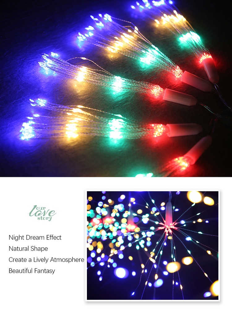 Hanging Starburst String Light Firework Copper Fairy Garland Christmas ...
