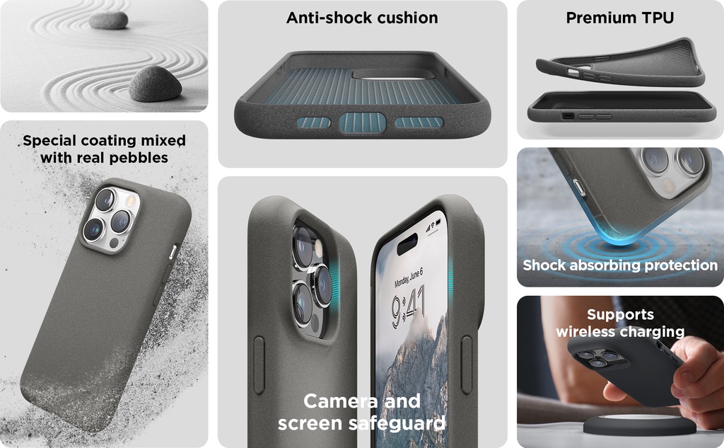 Elago Pebble Custodia Per IPhone 14 Plus (6.7) – Cover In TPU Con Rivestimento In Pietra, Grigio Scuro, Antiurto