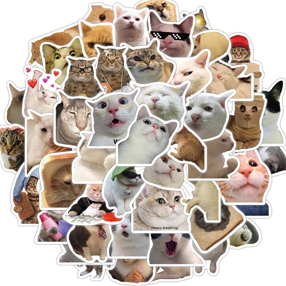 50PCS Funny Cat Stickers Kawaii Cute Cartoon Decals For Toy Luggage ...