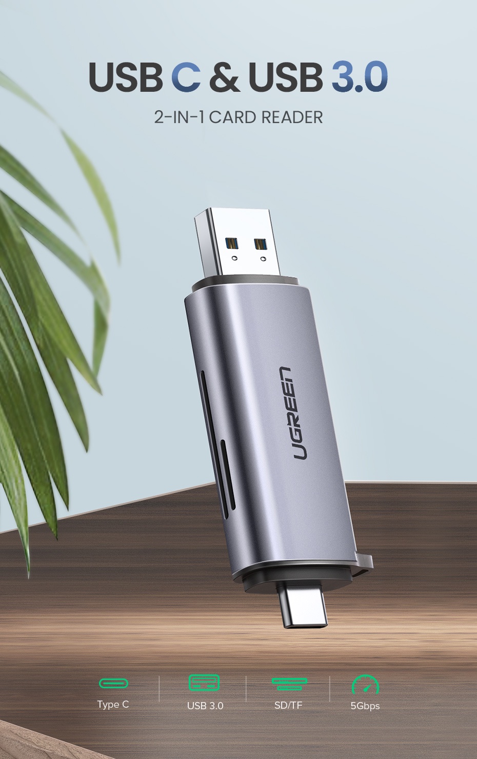 UGREEN USB 3.0&Type C to SD Micro SD TF Card Reader for PC Laptop ...