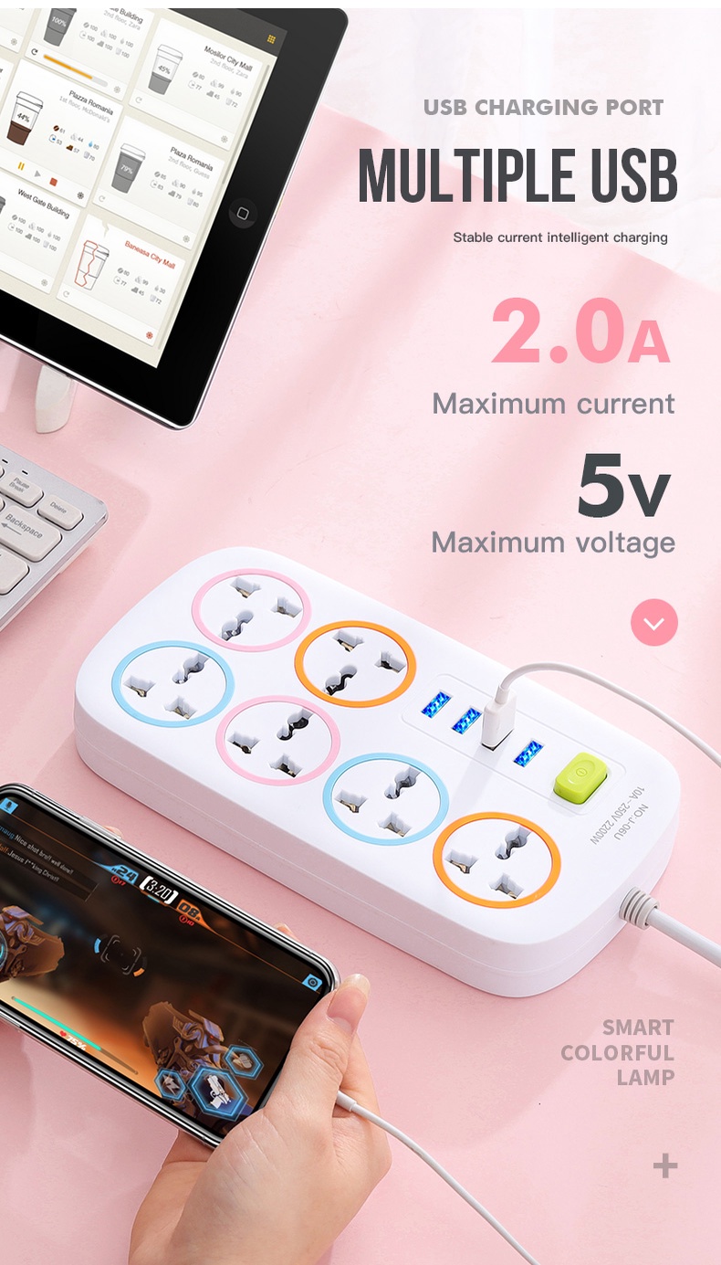 SU-YOSD Power Strip Extension Socket Cable Moveable Multi Function With ...