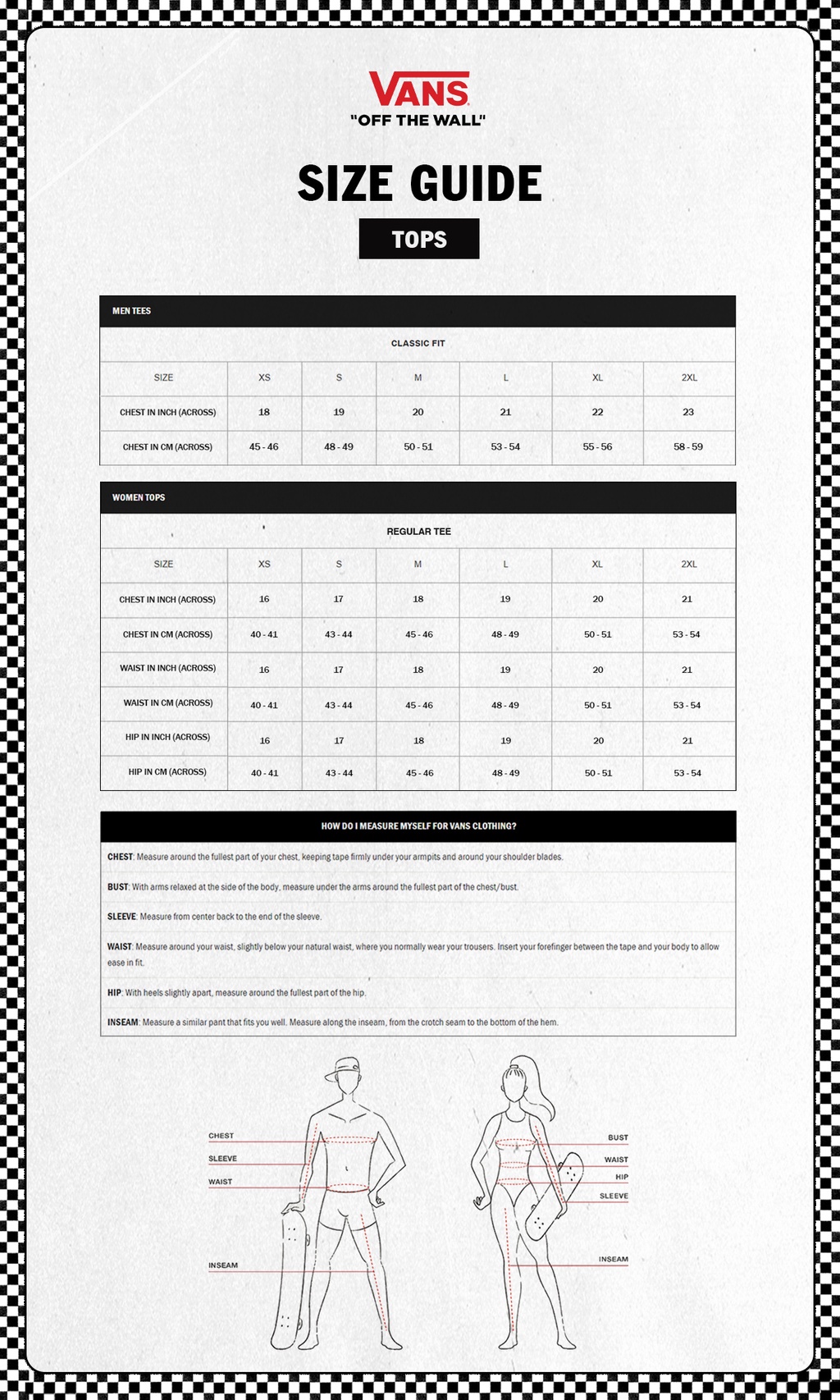 Vans t shirt size guide online