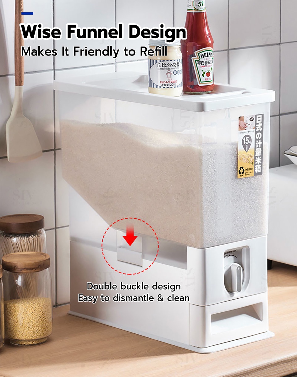 Siv 10Kg 15Kg Rice Dispenser Cereal Insect Proof Storage Container Box ...