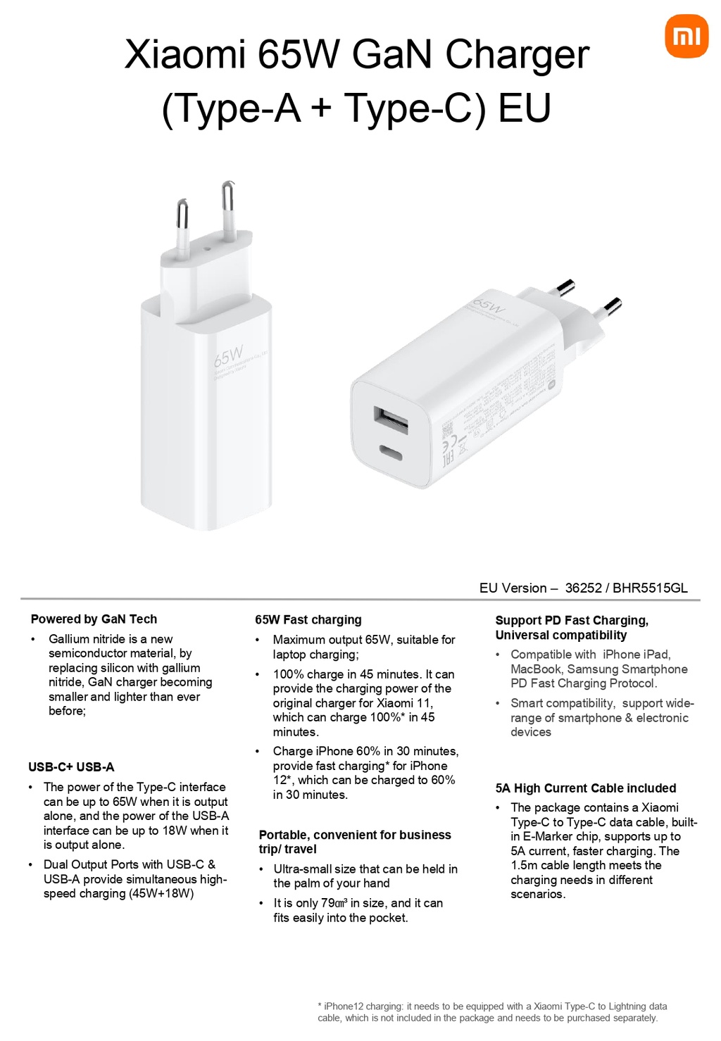 Xiaomi 65W GaN Charger (Type-A Type-C) EU