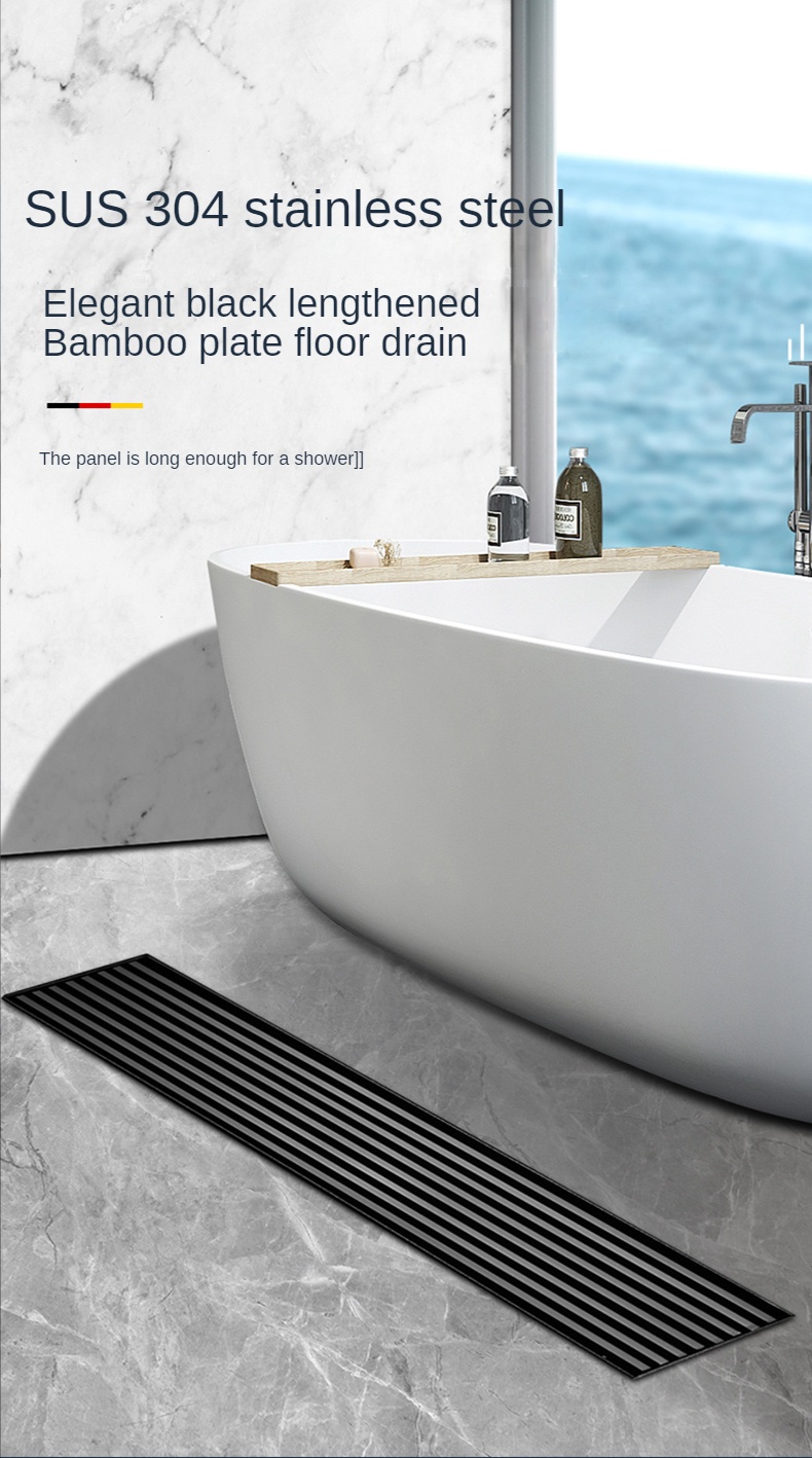 Rectangular black 304 stainless steel floor drain bathroom drain ...
