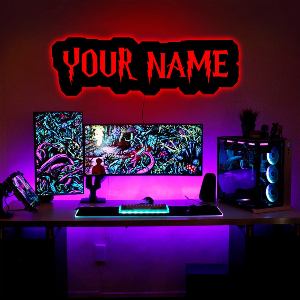 Personalized LED Wood Wall Light Wallpaper Custom Gamer Tag/ Username ...