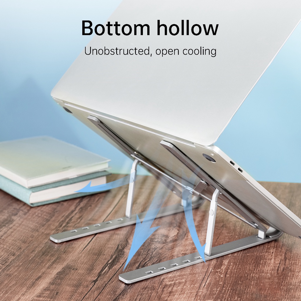 Deli Aluminum Laptop Stand Fan Portable Hands Adjustable Foldable
