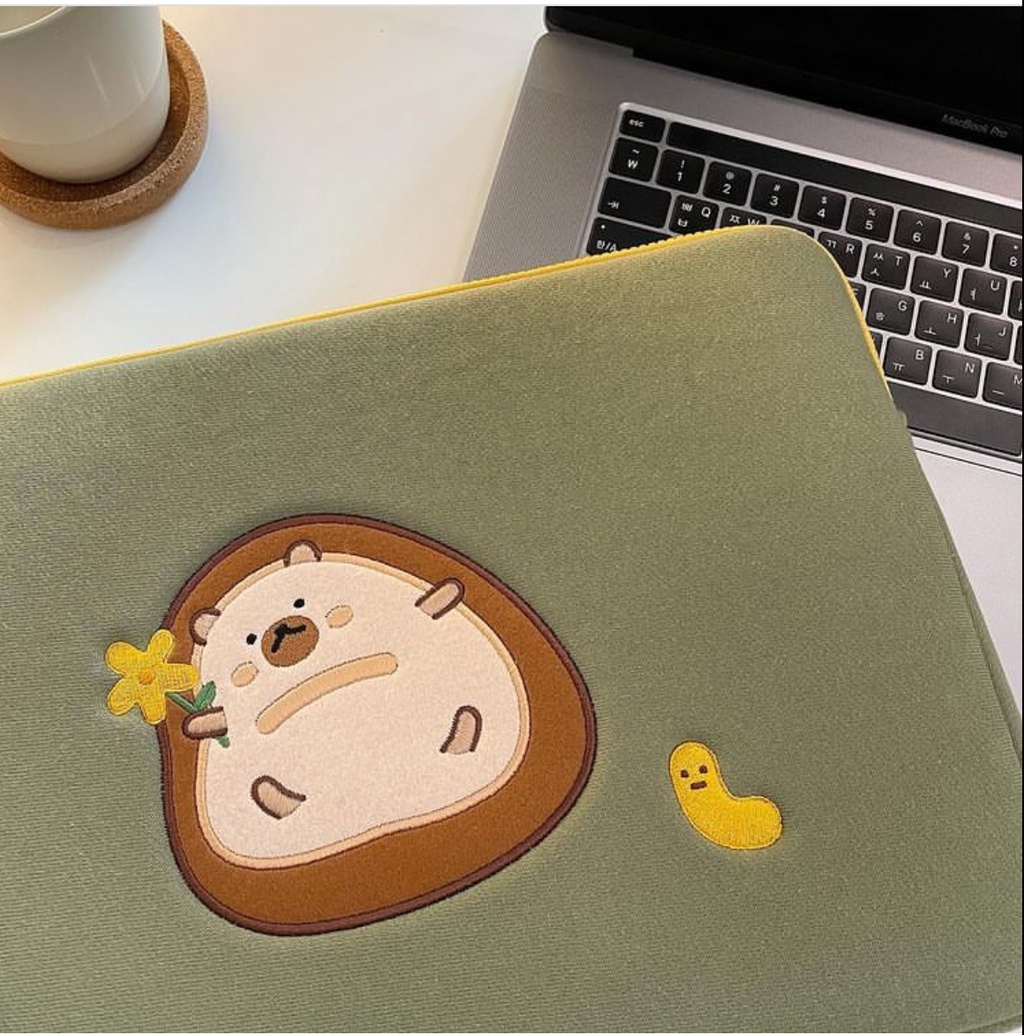 Laptop bag Korean ins avocado color cute hedgehog computer storage bag ...