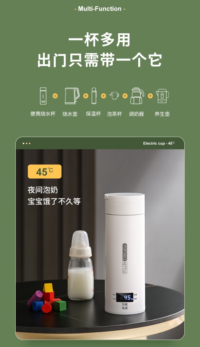 500ml Portable Electric Kettle with LCD Display 4 pre-set Temperature ...
