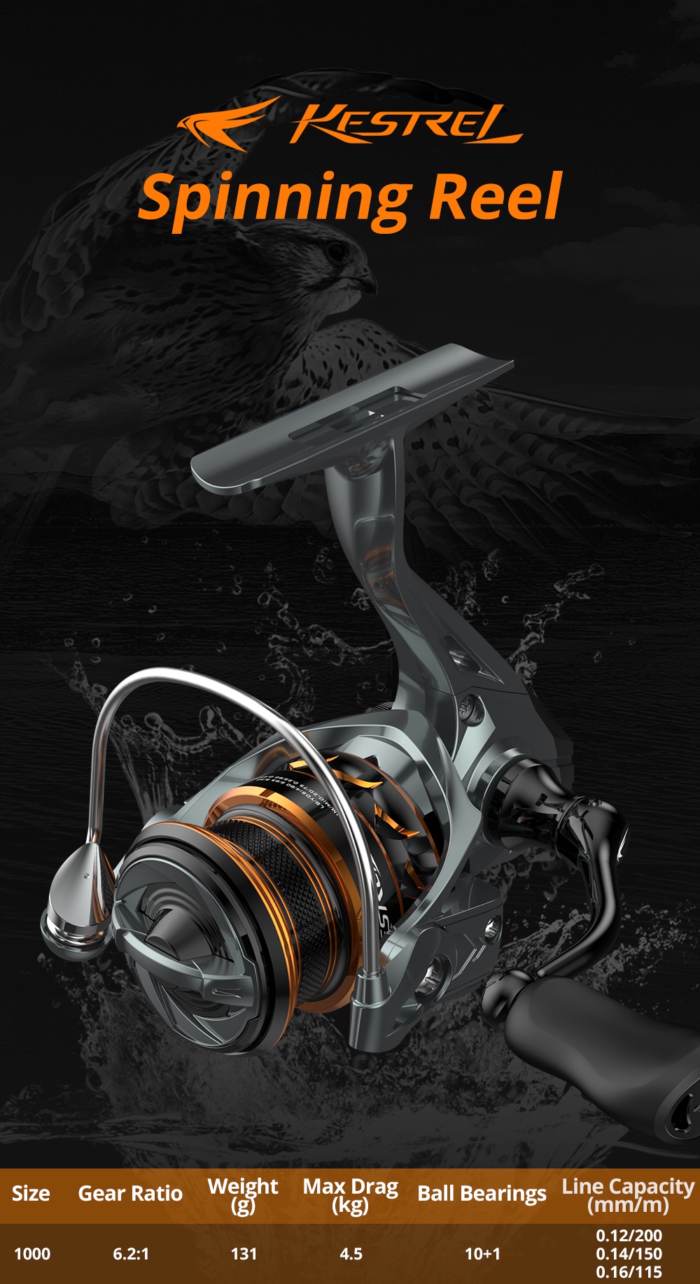 KastKing Kestrel Spin Finesse System Spinning Reel 4.5KG Max Drag 10BB+1RB  6.2:1 Gear Ratio 131g Weight Fishing Reel