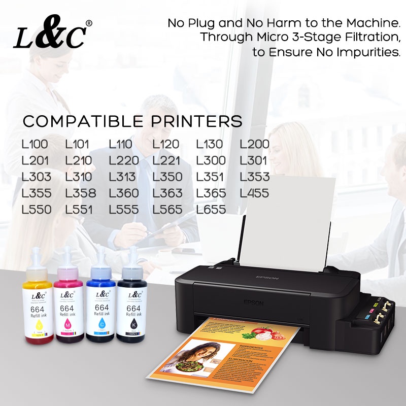 L&C Dye Ink Compatible For Epson 664 Ink Dye Refill Continues for L120 ...
