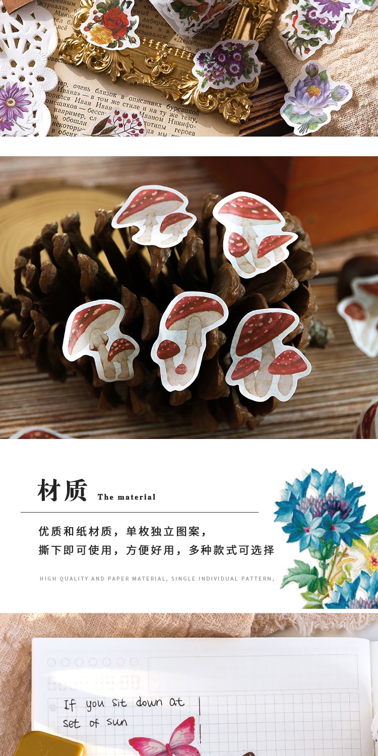 Journamm 100pcs/roll Creative Washi Stickers Flowers Stickers Collage ...