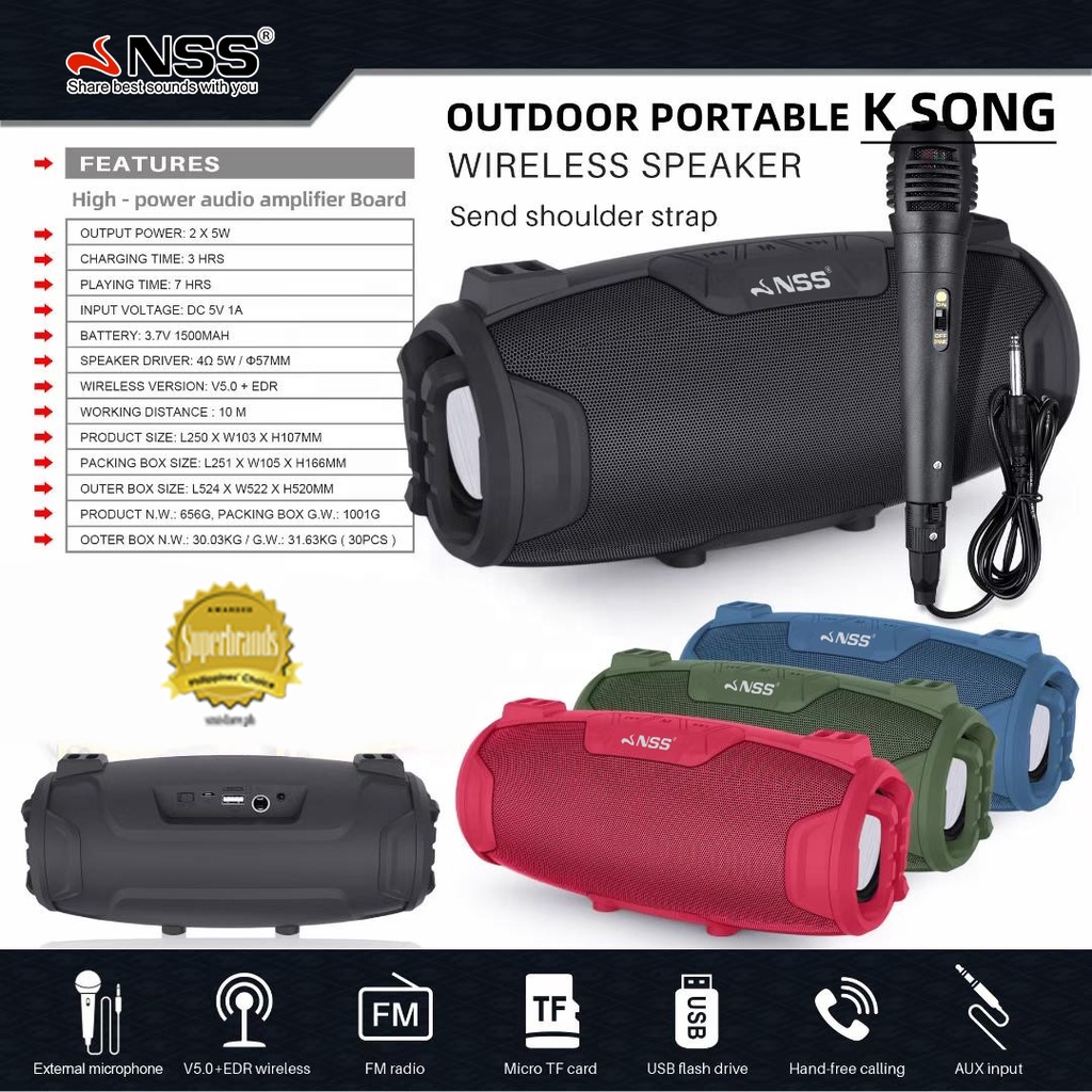 NSS Portable Bluetooth Speaker Karaoke System Outdoor Speaker USB AUX ...
