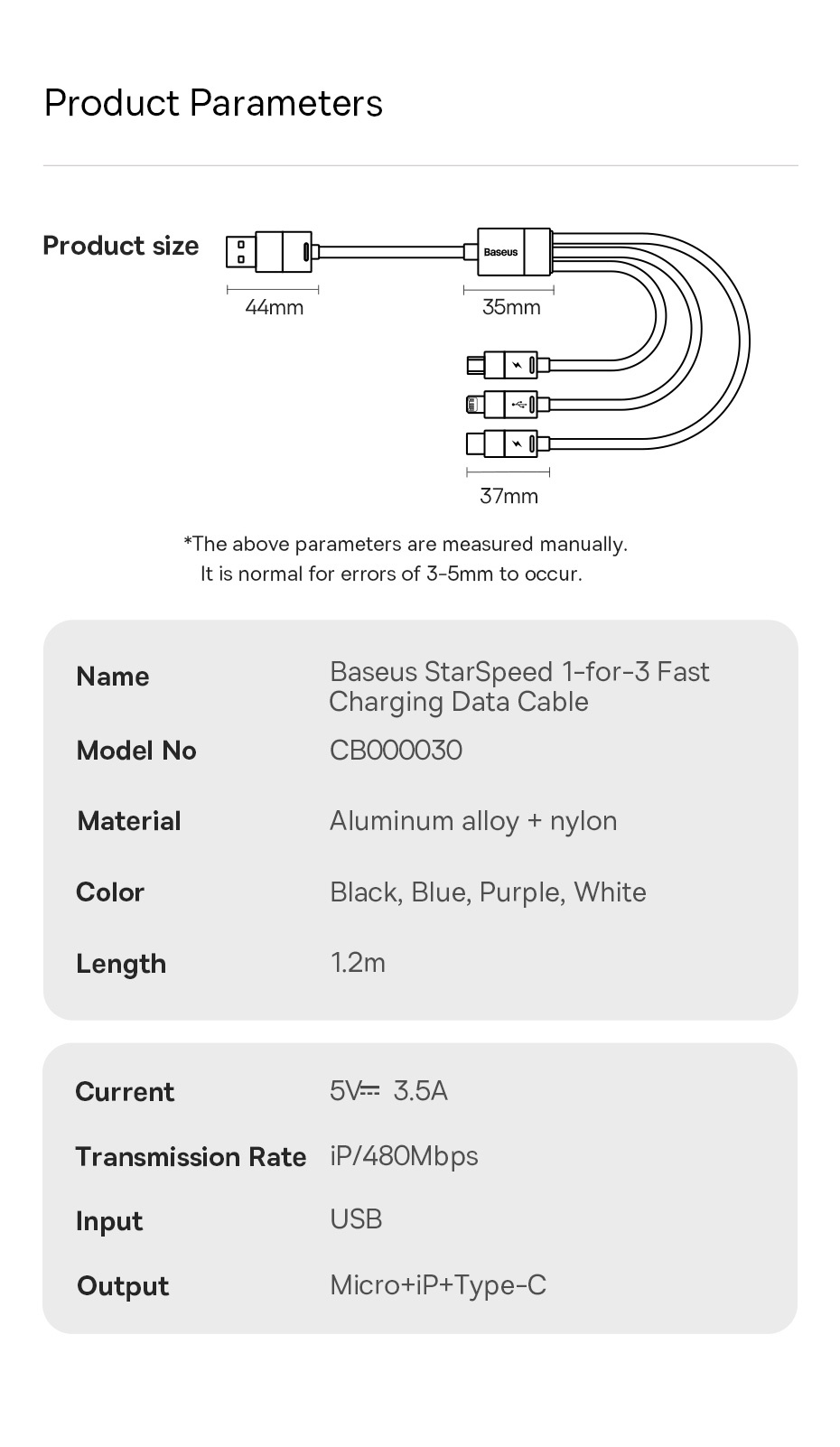 【24-Month Warranty】Baseus 3 in 1 Fast Charging Data Cable 3.5A USB C ...