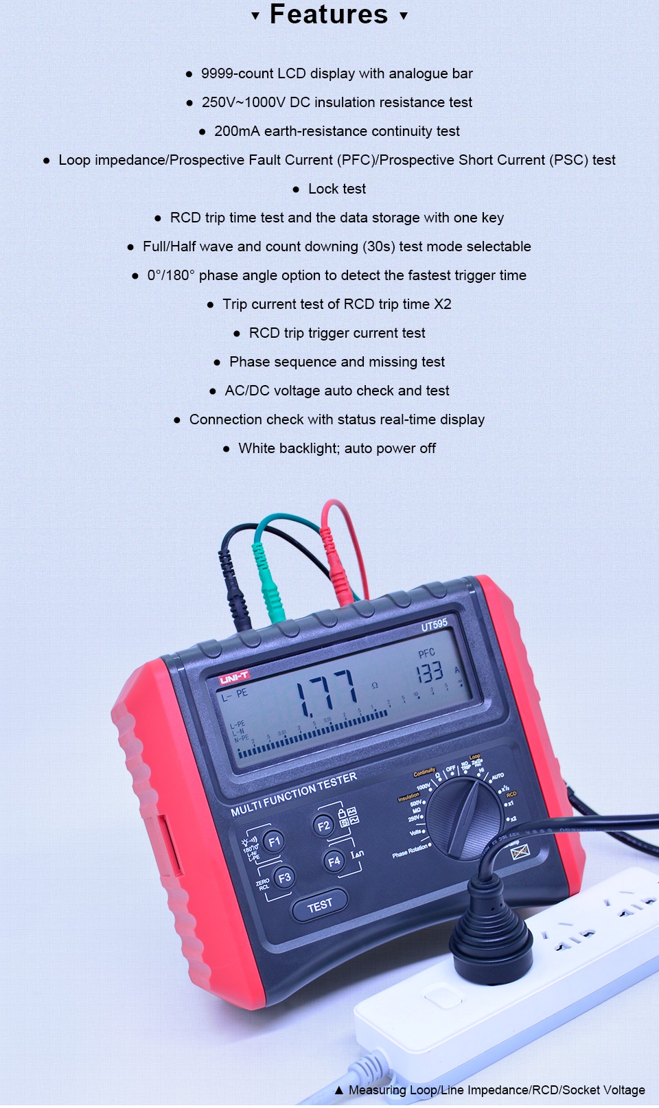 UT595 Earth Ground Line Loop Impedance Tester Insulation Resistance ...