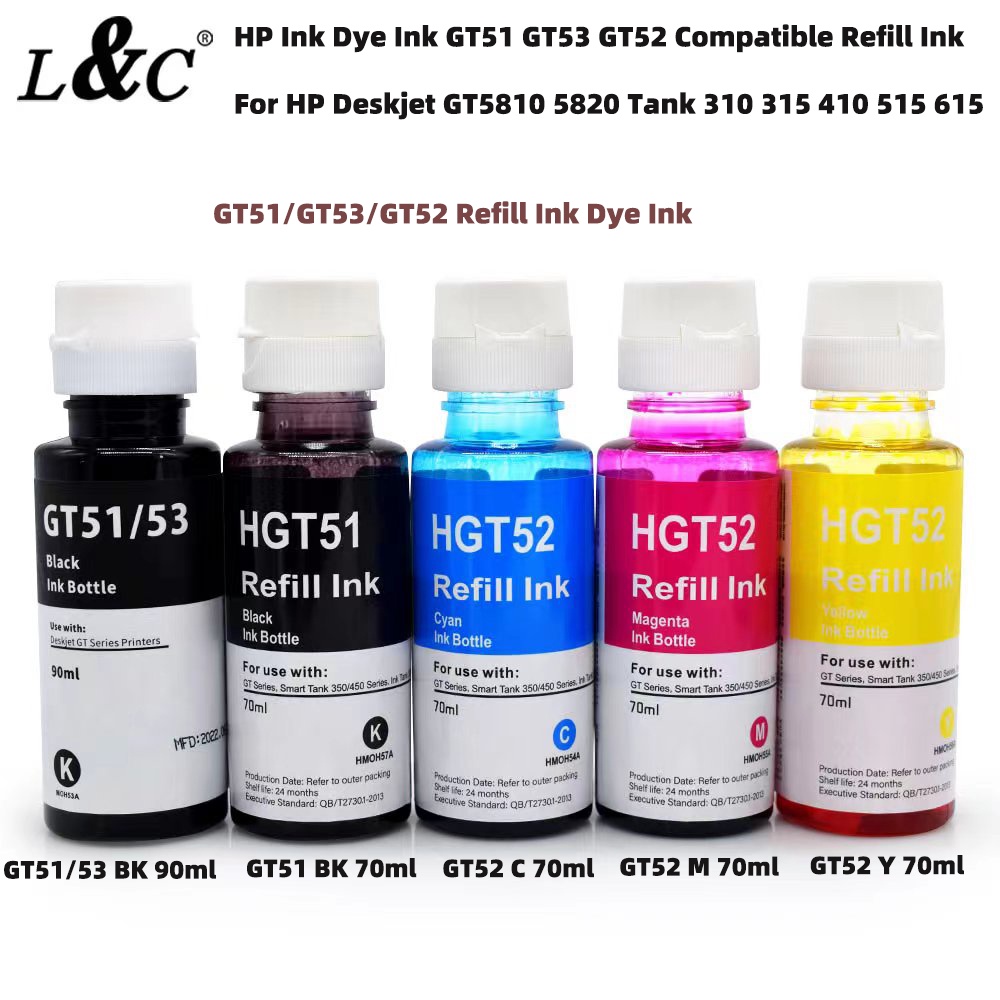 L&C Refill Hp Ink GT51 GT52 GT53 Dye Ink For HP Deskjet Printer GT5810 ...