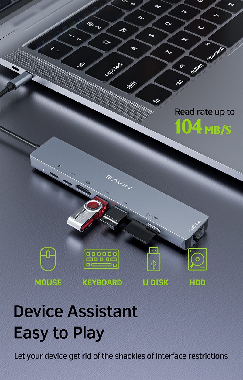 BAVIN I4 8 in 1 Type-C Docking Station Hub Rj45 /4K HDMI /2x Usb 3.0 ...