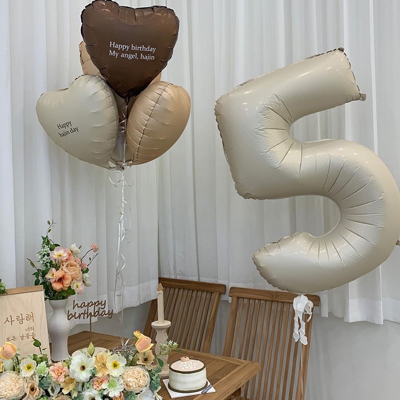 18/40Inch Caramel Cream Color Number Balloons 0-9 Large Digital Heart ...
