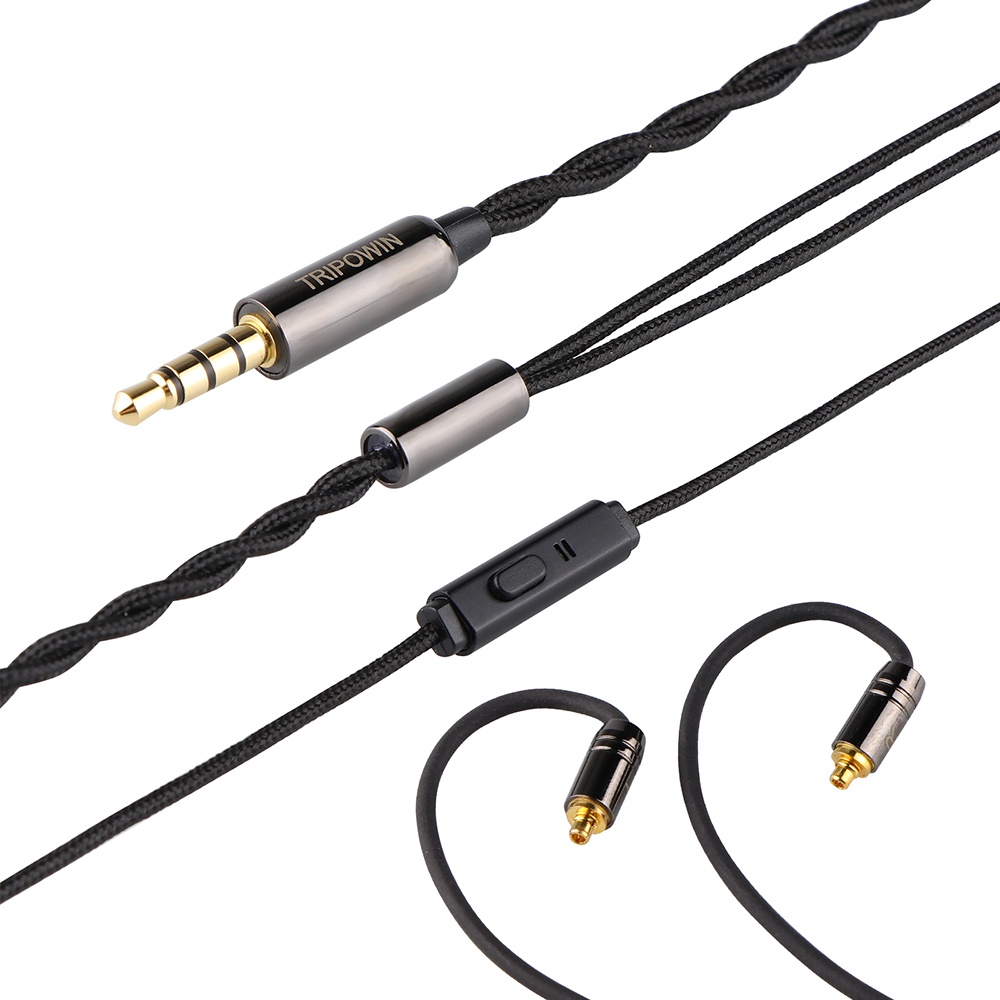 Linsoul Tripowin Noire In Ear Monitor Cable, 4 Core 24AWG OCC Upgraded HiFi Audio Cable With Detachable 3-in-1 2.5mm/3.5mm/4.4mm Plug For Audiophile Musician (2Pin 0.78mm