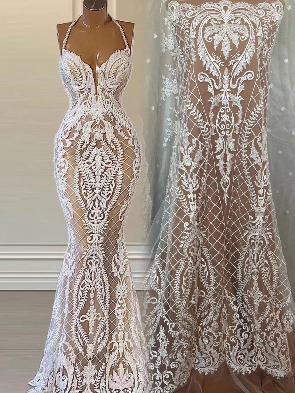 1 Meter Embroidery Lace Fabric Material Patterns for Sewing Wedding