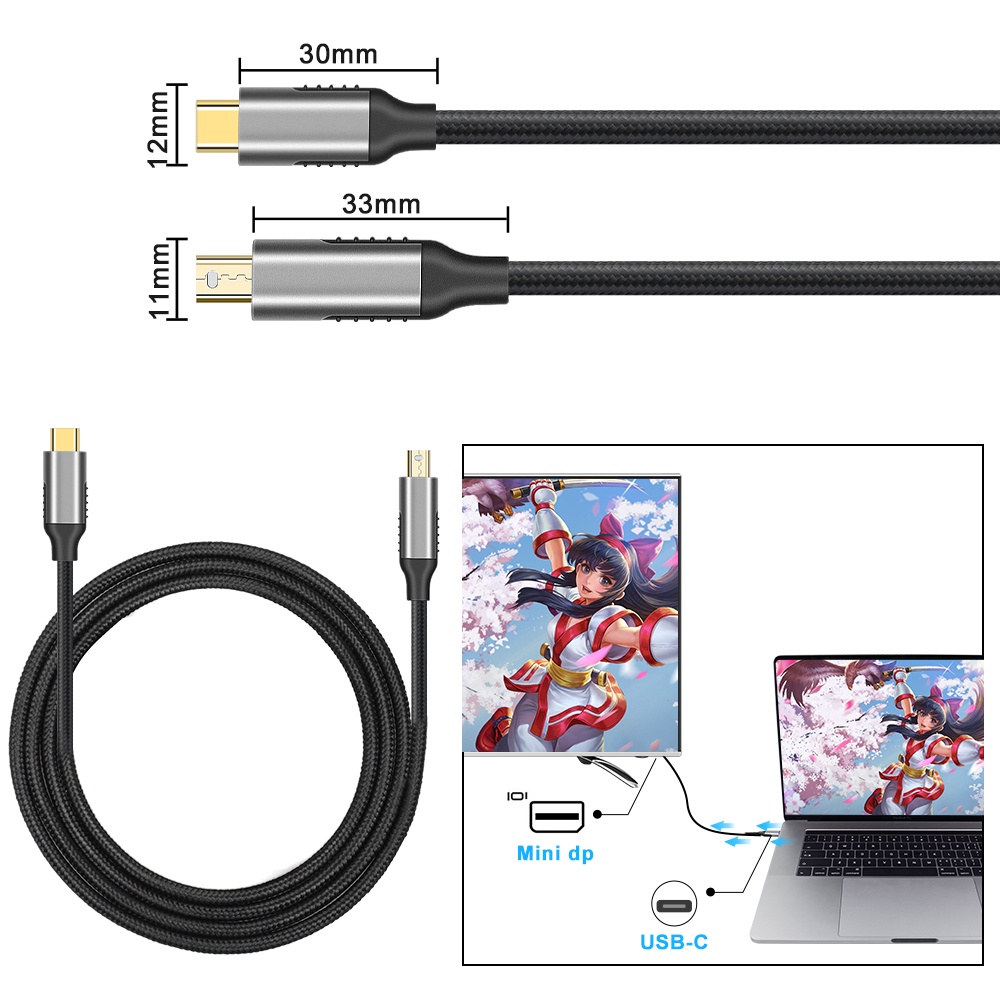 FSU 1.8m Type C To Mini DisplayPort Cable USB C To Mini DP 4K 60HZ HDTV ...
