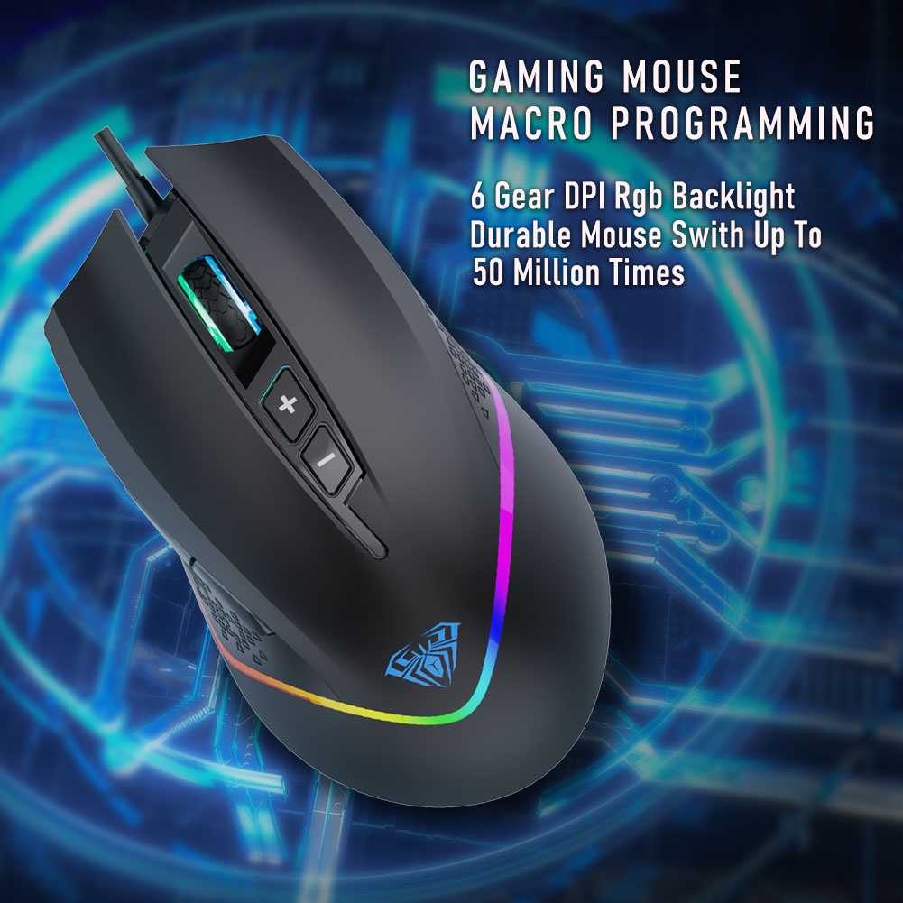 AULA F805 Gaming Mouse RGB Colorful Lighting 6 Gear DPI, 7 Programmable ...