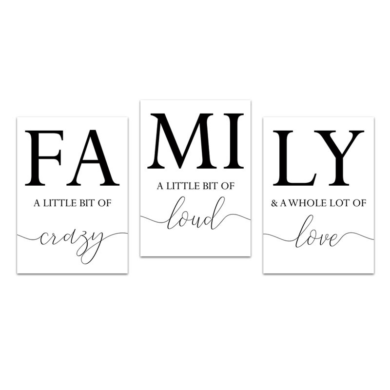 Minimalist Poster FA MI LY Wall Art Black & White Canvas Words Living ...