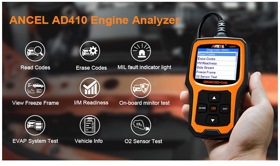 ANCEL AD410 OBD2 Scanner Code Reader Car Diagnostic Tool Check Engine ...