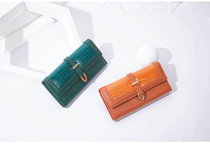 High End Oil Wax Leather Long Wallets Women Crocodile Pattern Buckle ...