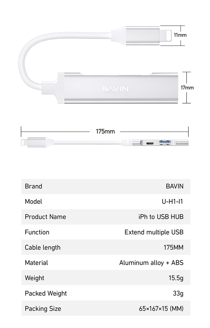 BAVIN I1 3 in 1 Aluminum iPh Data Transfer Connector Docking Station ...