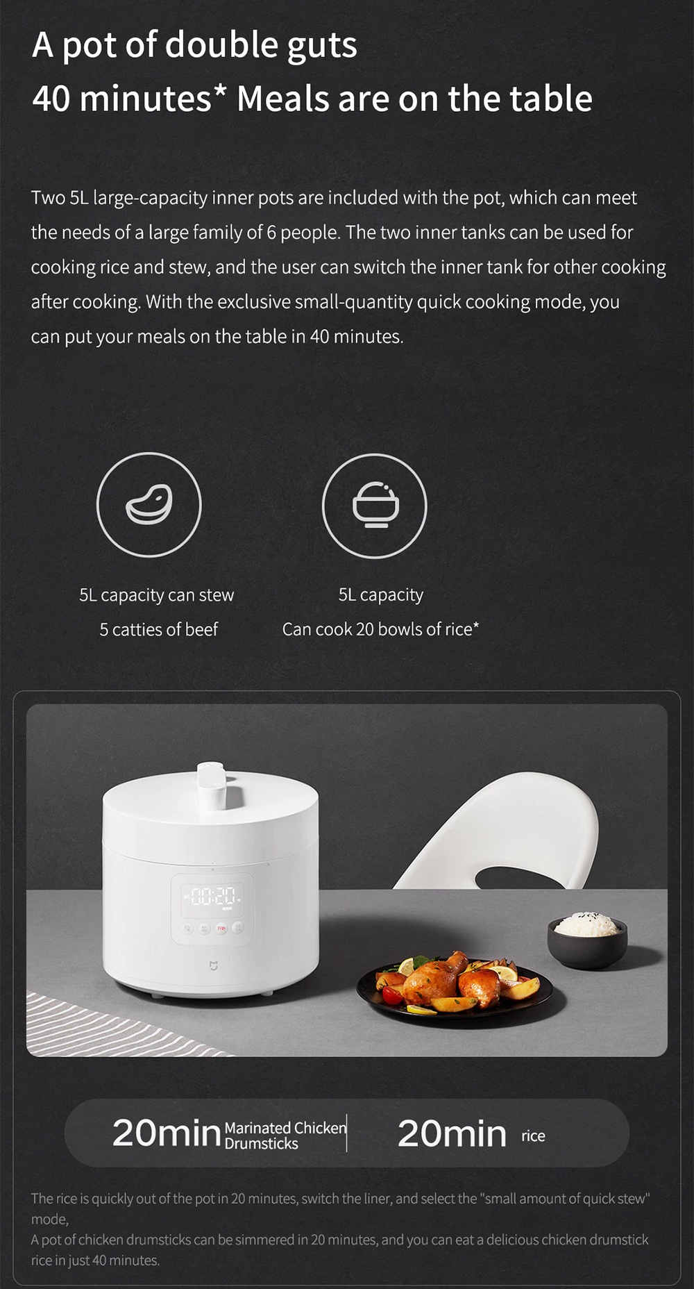 Xiaomi Mijia Electric Pressure Cooker 2.5L Multifunctional Rice Cooker  Small Hot Pot Pressure Cooker Powder Coating Smart Recipe